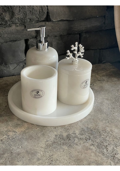 Beyazı Mermer 4'lü Banyo Seti Beyaz