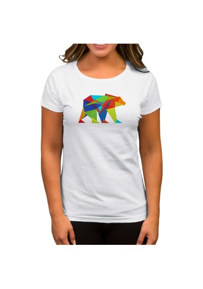 Bear Color Mozaik Beyaz Kadın Tişört Beyaz