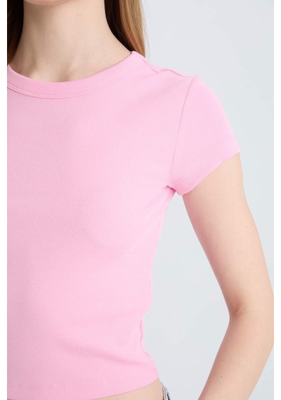 DeFacto Coool Fitted Bisiklet Yaka Basic Düz Fitilli Kaşkorse Kısa Kollu Tişört E0287AX25SMPN614