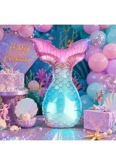 Deniz Kızı Kuyruk Folyo Balon 85x52 Cm Doğum Günü Parti Dekorasyonu Çok Renkli