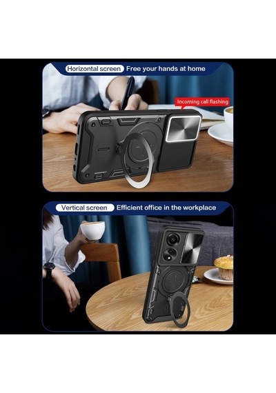 Oppo A78 4g Cd Doku Sürgülü Cam Kalkanı Manyetik Tutucu Telefon Kılıfı