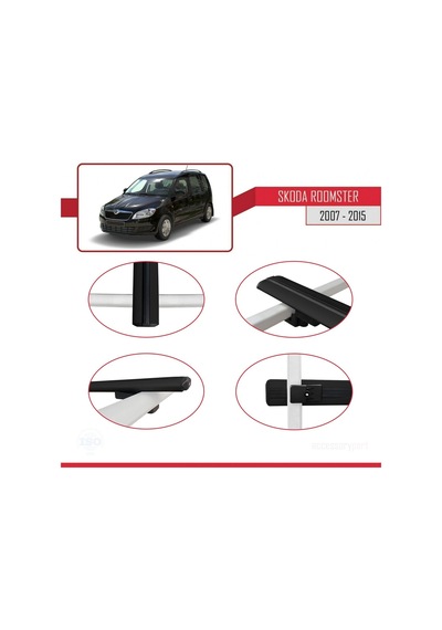 Skoda Roomster 2007-2015 Arası İle Uyumlu Basic Model Ara Atkı Tavan Barı Siyah 3 Adet