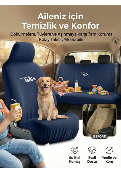 Hyundai H-1 İle Uyumlu Ön Arka Koltuk Kılıf Seti 4 Parça Lacivert
