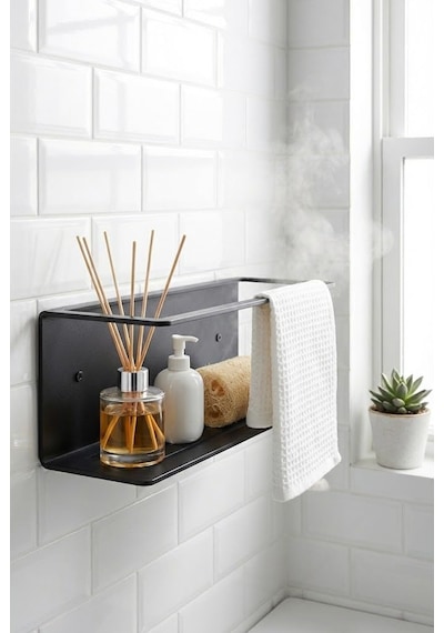 Orret Home Yapışkanlı Banyo Organizer Rafı Paslanmaz Siyah Metal Duvar Tipi Raf Delmeden Montajl Sku: Smgstk7ff2e15b99 Açık Gri