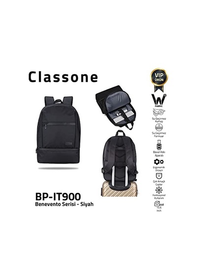 One Bp-ıt900 Benevento Serisi 15,6su Geçirmez Kumaş,su Geçirmez Fermuar, Laptop,notebook Sırt Çantası-siyah Genel