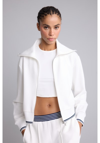 Defacto Standart Fit Fermuarlı Dik Yaka Çizgi Detaylı Modal Basic Sweatshirt Hırka H4700ax26auer105 Ekru-er105