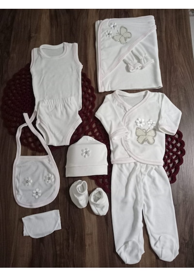 Petite Ponponbaby 10 Lu Hastane Çıkışı Seti Kelebek Desenli Beyaz