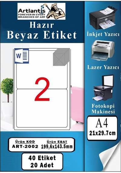 A4 Hazır Etiket 199.6x143.5 Mm 20 Sayfa 1 Paket Kendinden Yapışkanlı Fotokopi Lazer İnkjet Kağıdı Yazıcılar İçin Uyumlu
