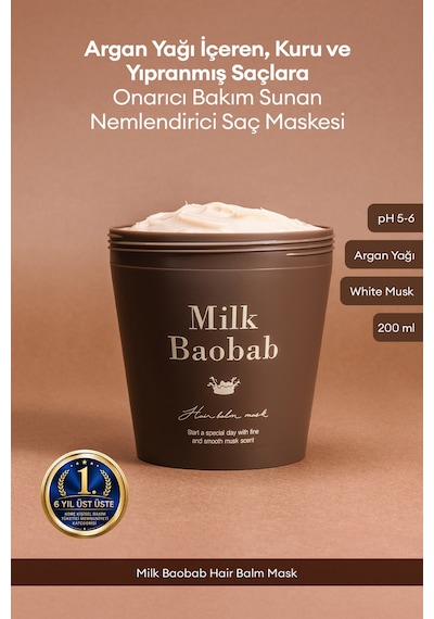 Argan Yağ İçeren, Yıpranmış Kuru Saçı Onaran Nemlendirici Saç Maskesi Mılk Baobab Hair Balm Mask