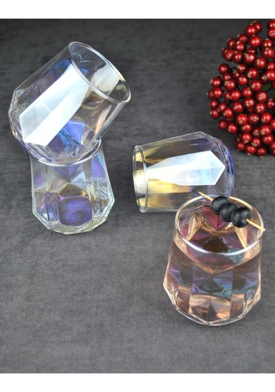 4'lü Hologramlı Cam Bardak Meşrubat Su Bardağı 330 Ml - Dıamond Renkli