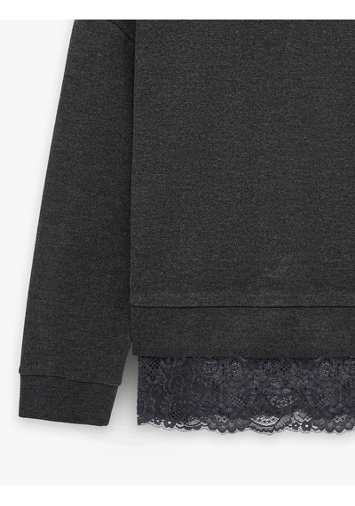 Koton Uzun Kollu Bisiklet Yaka Dantel Detaylı Sweatshirt Antrasit 6sak40070ek Koton Uzun Kollu Bisiklet Yaka Dantel Detaylı Sweatshirt Antrasit 6sak40070ek