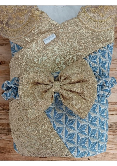 Dantelli Lüks Bebek Kundağı Unisex Bebek Dış Kundak Battaniyesi Hastane Çıkışı Mevlütlük Hediyelik Knd45401 Altın