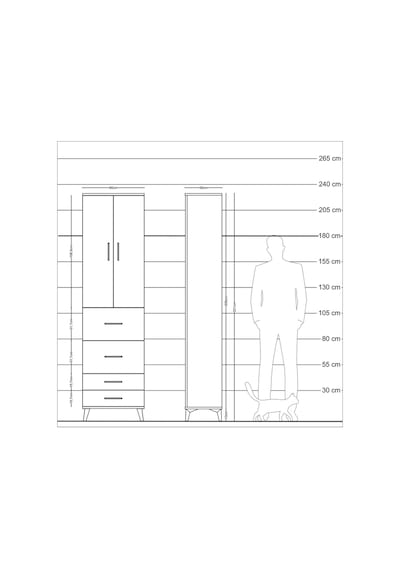 Arges Dolap 3 Raflı 4 Çekmeceli 2 Kapaklı 60x30x221 Antrasit-... Antrasit