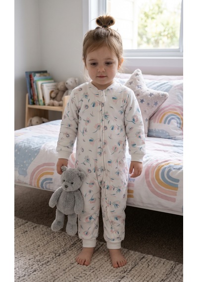 Motherlove Çocuk Uyku Tulumu 1.5 Tog 2-5 Yaş Fermuarlı Pamuklu Kumaş Beyaz - Pembe