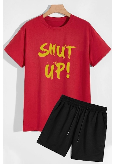 Uyguntarz Shut Up Şort T-shirt Eşofman Takımı Kırmızı