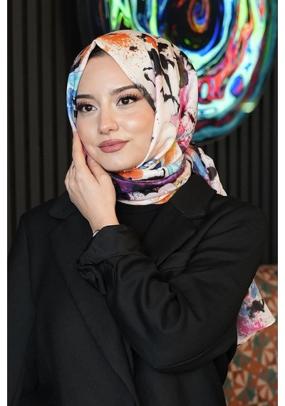 Çiçek Desen Renkli Soft Pamuk Şal Çok Renkli 53