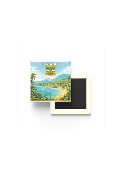 9x9 Cm Buzdolap Magnetleri - Dominika - Dominica - 4'lü Set Retrotik - 9x9 Cm