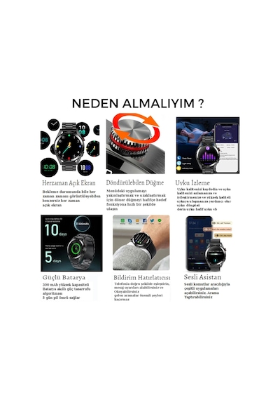 Spor Klasik Siyah Arama Yapan Erkek Akıllı Saat Android&ios Huawei Iphone Uyumlu Kol Saati