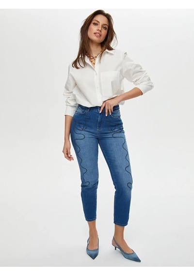 Faik Sönmez Yanları İp Nakışlı Slim Fit Kadın Jean Pantolon Us25jpn003 İndigo
