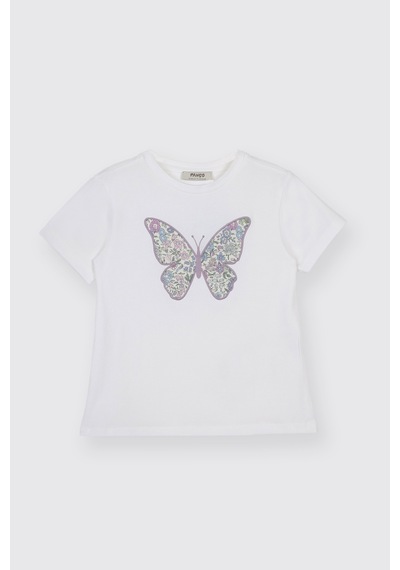 Panço Liberty Kumaş Çiçek Nakışlı Kız Çocuk Tişört 5611gk05002 Krem