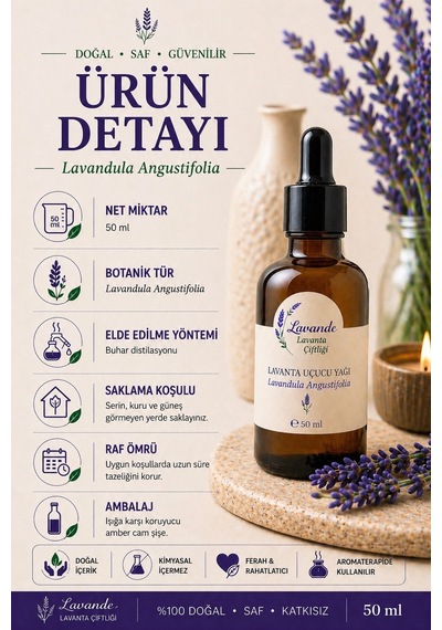 Lavande Lavanta Çiftliği Lavanta Yağı L.Angustifolia Cam Damlalıklı 50 ML