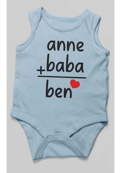 Anne Baba Ve Ben Baskılı Bebek Zıbını Çıtçıtlı Body %100 Pamuk Sıfır Kol Bebe Mavisi