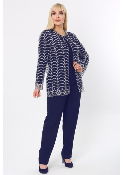 Ladies First Büyük Beden 3779 Lacivert-altın Ceket+bluz Takım 001