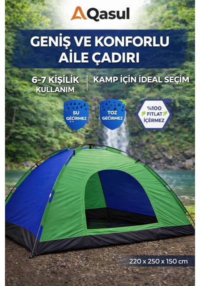 6-7 Kişilik Kamp Çadırı Su Geçirmez Geniş Aile Çadırı 220x250x150 Cm Manuel Çok Renkli