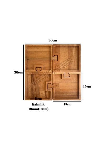 Doğal Ahşap Puzzle Sunum Tabakları Kare Ahşap Çerez Tabakları Kayın/gürgen 4 Parça