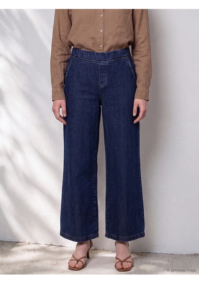 Lcwaıkıkı Petite Lacivert Beli Lastikli Wideleg Kadın Jean Pantolon