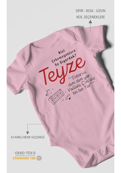 Bizi Çekemeyenlere Ne Diyorduk Teyze Baskılı Bebek Zıbını Çıtçıtlı Body %100 Pamuk Kısa Kol Koyu Pembe