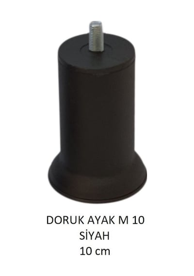 Doruk Ayak, Cıvatalı Baza Koltuk Dolap Ayağı, Metal, Siyah, M10, 10 Cm Siyah