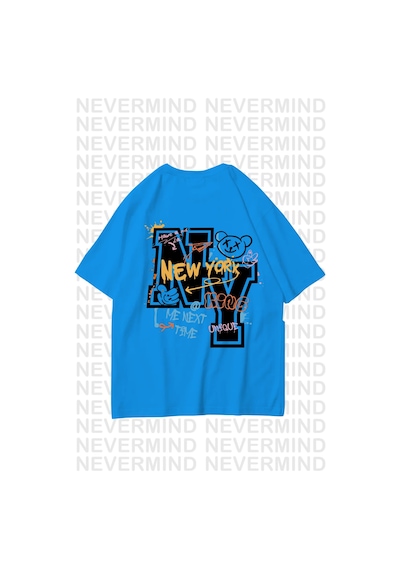 Nevermind Unisex Kadın Erkek Ny-me Özel Tasarım Sırt Baskılı Oversize Tshi Bebe Mavisi