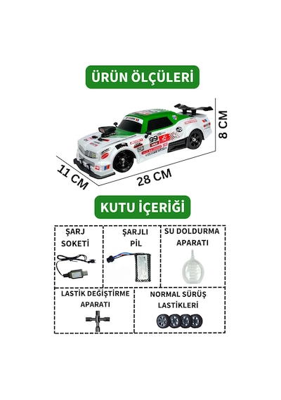 Uzaktan Kumandalı Şarjlı 4x4 Drift Arabası 1:16 Işıklı Buhar Efektli Rc Yarış Arabası Çok Renkli