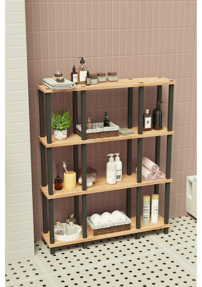 Ravina 4 Katlı Banyo Düzenleyici Çok Raflı Banyo Organizeri Çok Amaçlı Banyo Düzenleyici Meşe