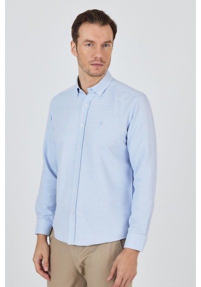 İmza Uzun Kol Desenli Armürlü Düğmeli Yaka Cepsiz Pamuklu Classic Slim Fit Gömlek 1004250204 Koyu Mavi
