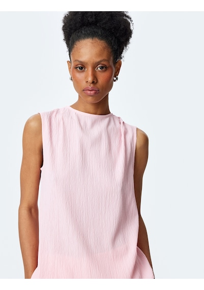 Koton Drape Detaylı Yuvarlak Yaka Kolsuz Bluz Pembe 5sak60113uw Gül
