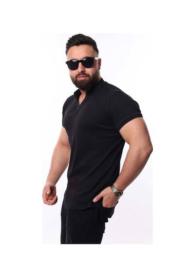 Mcz Giyim Siyah Renk Hakim Yaka Slim Fit Erkek T-shirt