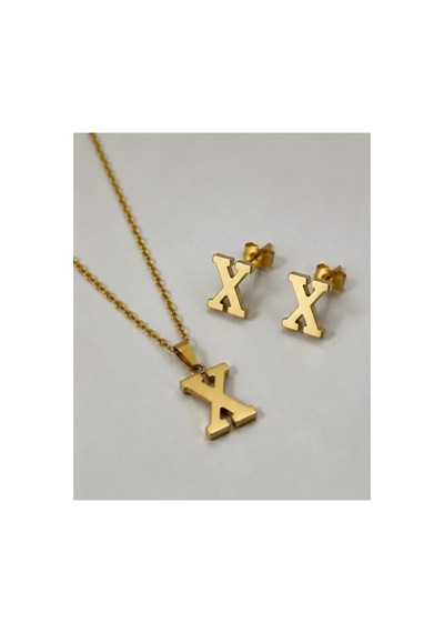 Lunarie X Harfi 14k Gold Çelik Harf Kolye Küpe Takı Seti Altın