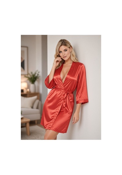 Sistina Kırmızı - 34 - İpek Saten Sabahlık - 14001 - - Myceshop - Beden M