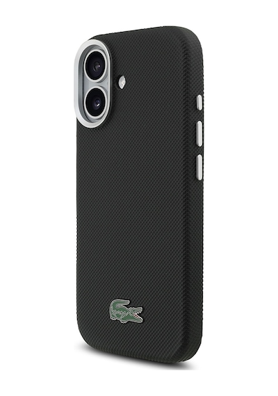 Apple iPhone 17 Kılıf Lacoste Lisanslı M-safe Uyumlu Pvc Pike Desenli İkonik Timsah Logolu Kapak Siyah