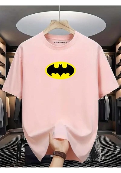 Çizgi Film Karakterli Baskılı Oversize Tişört Pembe