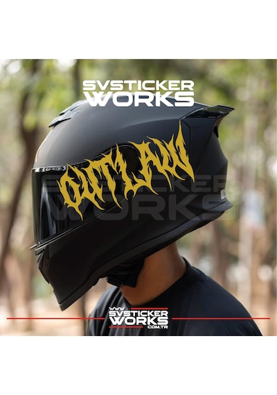 Outlaw Yazılı Kask Sticker Tüm Kasklar Uyumlu Tek Yön 1 Adet Altın