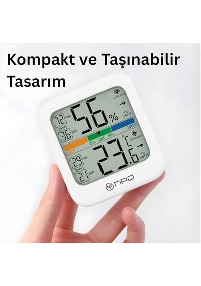 Npt33a Dijital İç Mekan Termometresi Ve Nem Ölçer, Geniş Ekranlı, Konfor Göstergeli Beyaz
