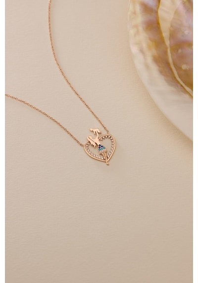 925 Ayar Gümüş Rose Kaplama Kalp Model Anne Bebek Kolye Rose Gold