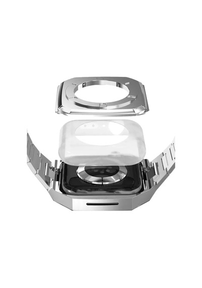 Newface Apple Watch 45mm Metal Petek Kasalı Kordon - Gümüş
