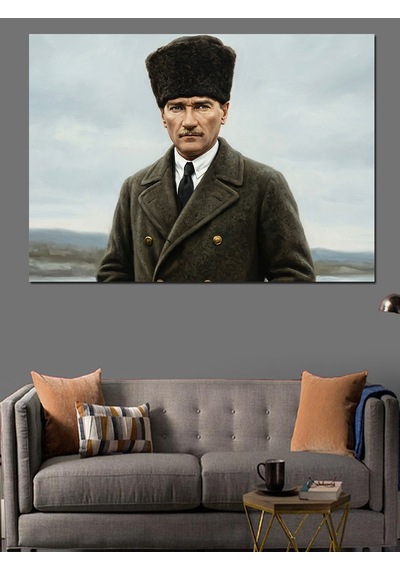 Kalpaklı Atatürk Portresi Dekoratif Kanvas - Mdf Ahşap Tablo