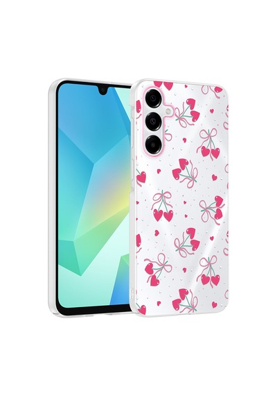 Samsung Galaxy Uyumlu A16 Kılıf Kamera Korumalı Canlı Lüx Desenli Klip Sert Kapak Kalpli Kiraz