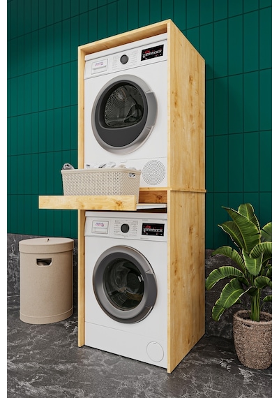 Asra Trend Çamaşır ve Kurutma Makinesi Dolabı BD05 %100 MDF Çekmeceli Raf Safir & Meşe Desen