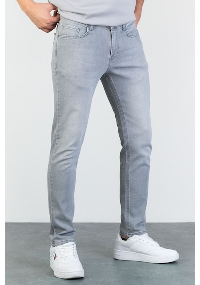 Erkek Gri Slim Fit Dar Kesim Esnek Likralı Denim Jeans Kot Pantol (524238244)